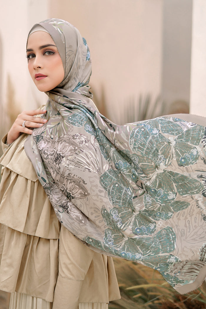The Farsha Satin Shawl - Khaki