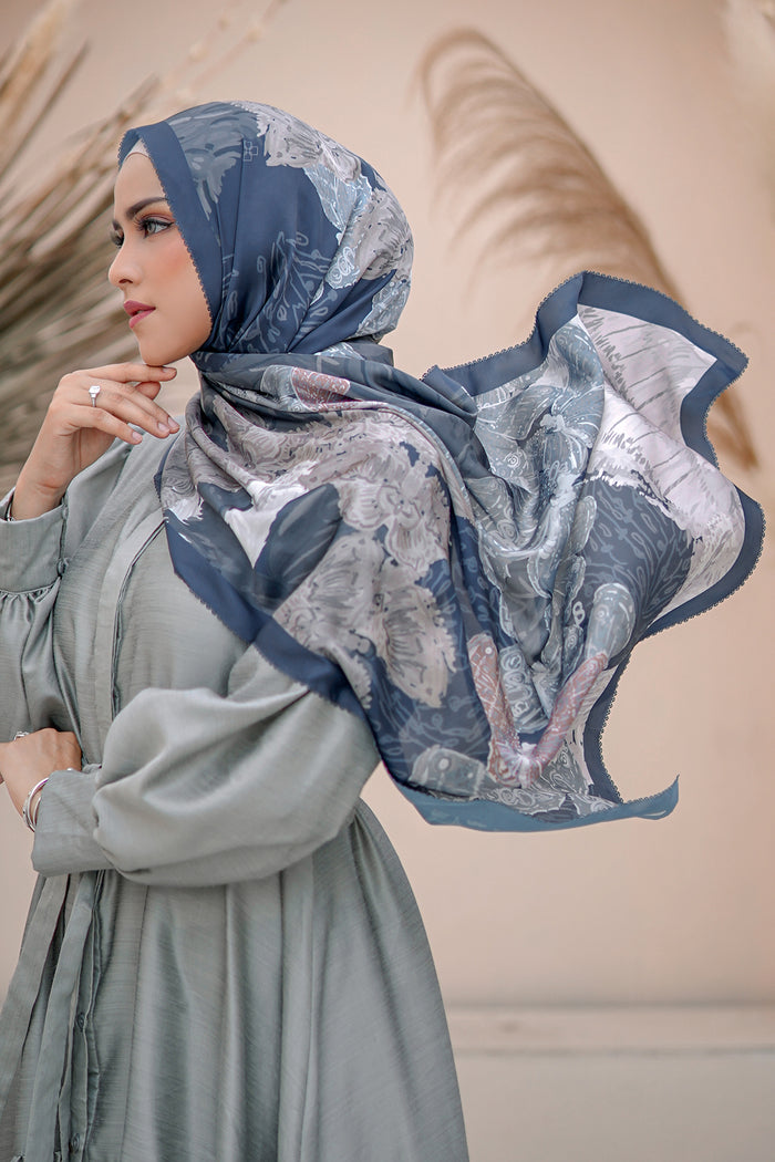 The Farsha Satin Shawl - Navy