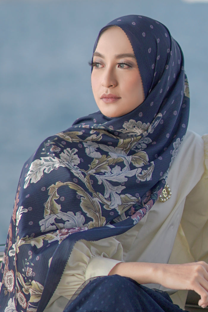 The Royale Satin Shawl - Navy