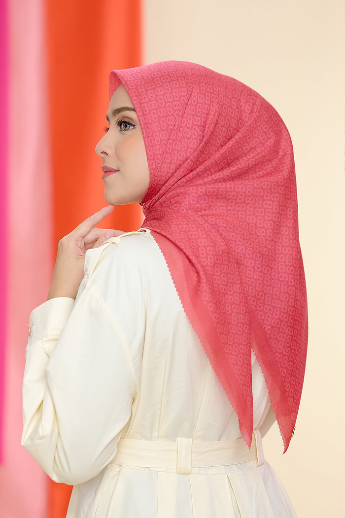 the tapis square scarf in bittersweet by buttonscarves back view