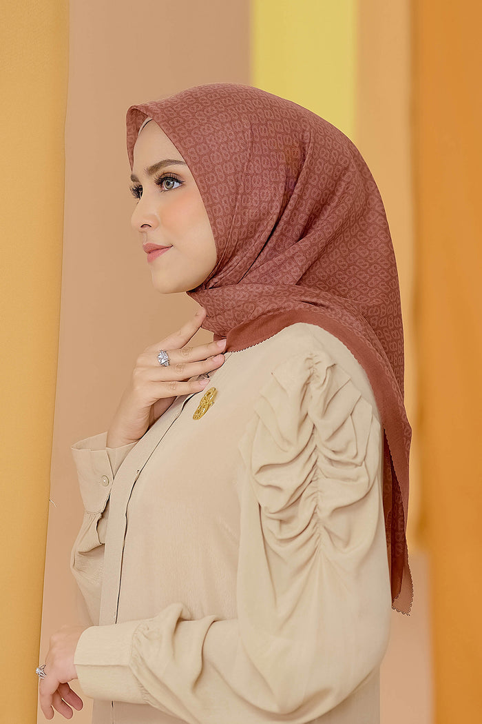 the tapis square scarf in bombay brown by buttonscarves side view