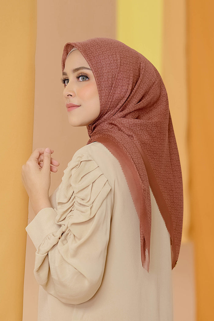 the tapis square scarf in bombay brown by buttonscarves back view