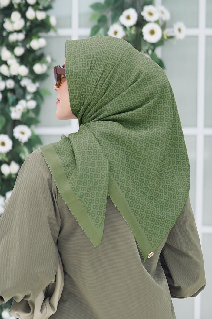 the tapis square scarf in cactus by buttonscarves back view