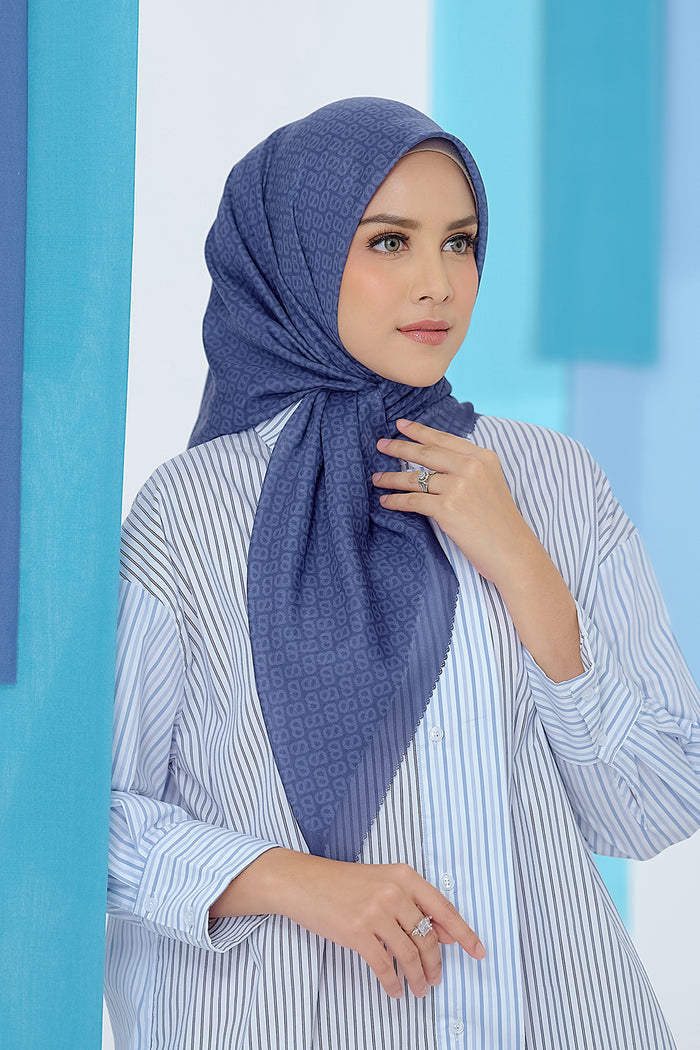 the tapis square scarf in sodalite blue by buttonscarves front view