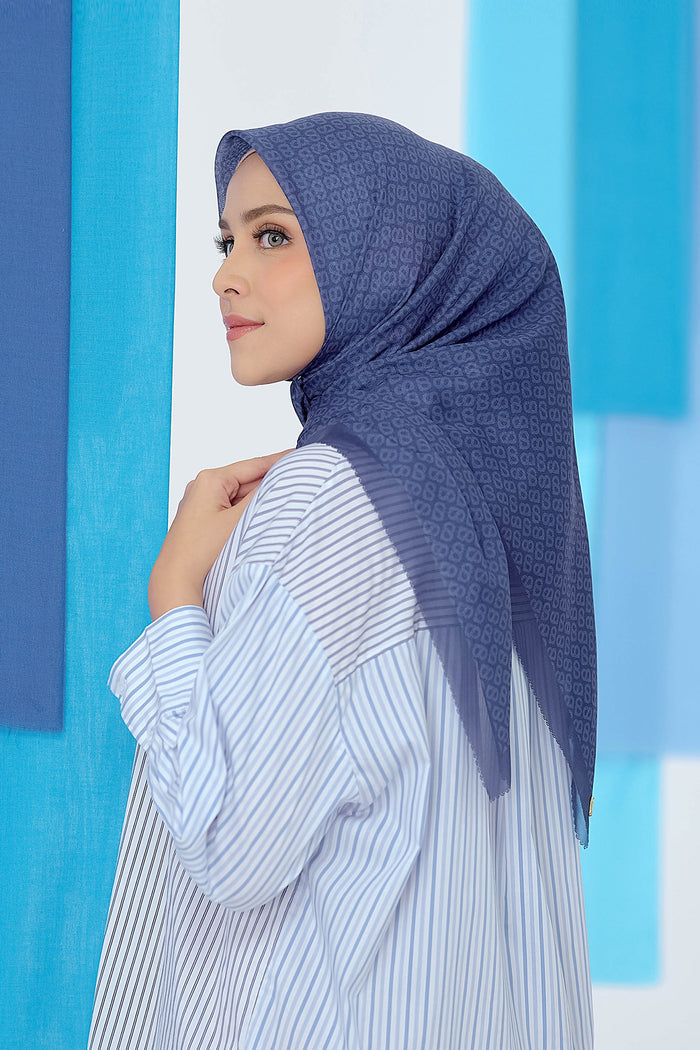the tapis square scarf in sodalite blue by buttonscarves back view