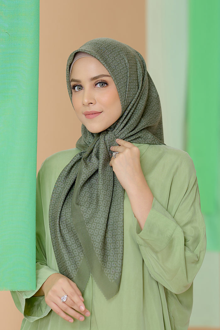 the tapis square scarf in sphagnum by buttonscarves front view