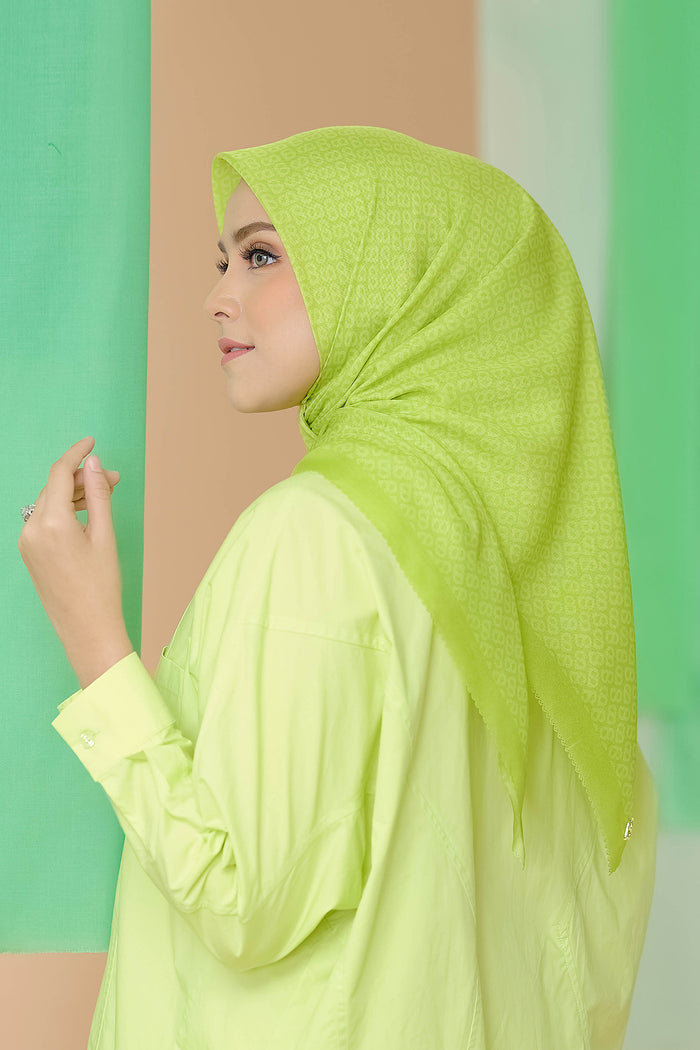 the tapis square scarf in sulphur spring by buttonscarves side view