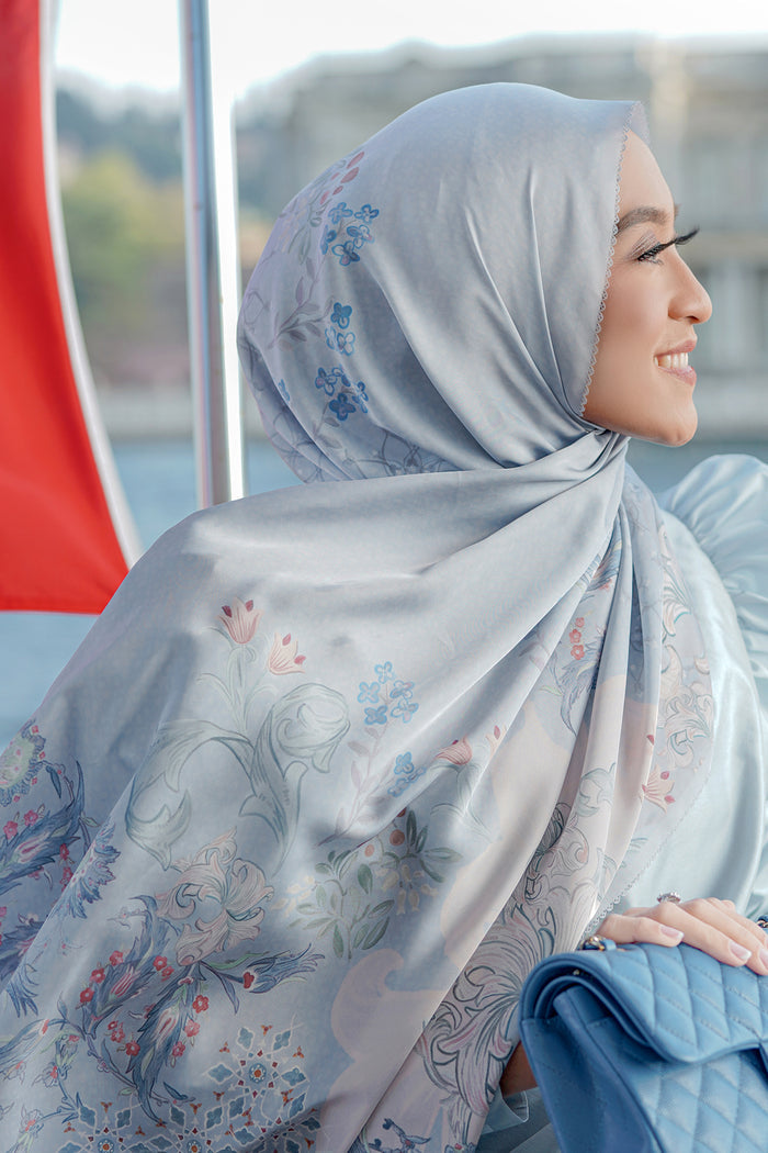 The Topkapi Satin Shawl - Powder Blue