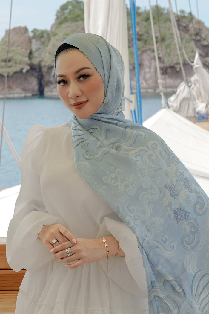 The Wave Satin Shawl in Lagoon