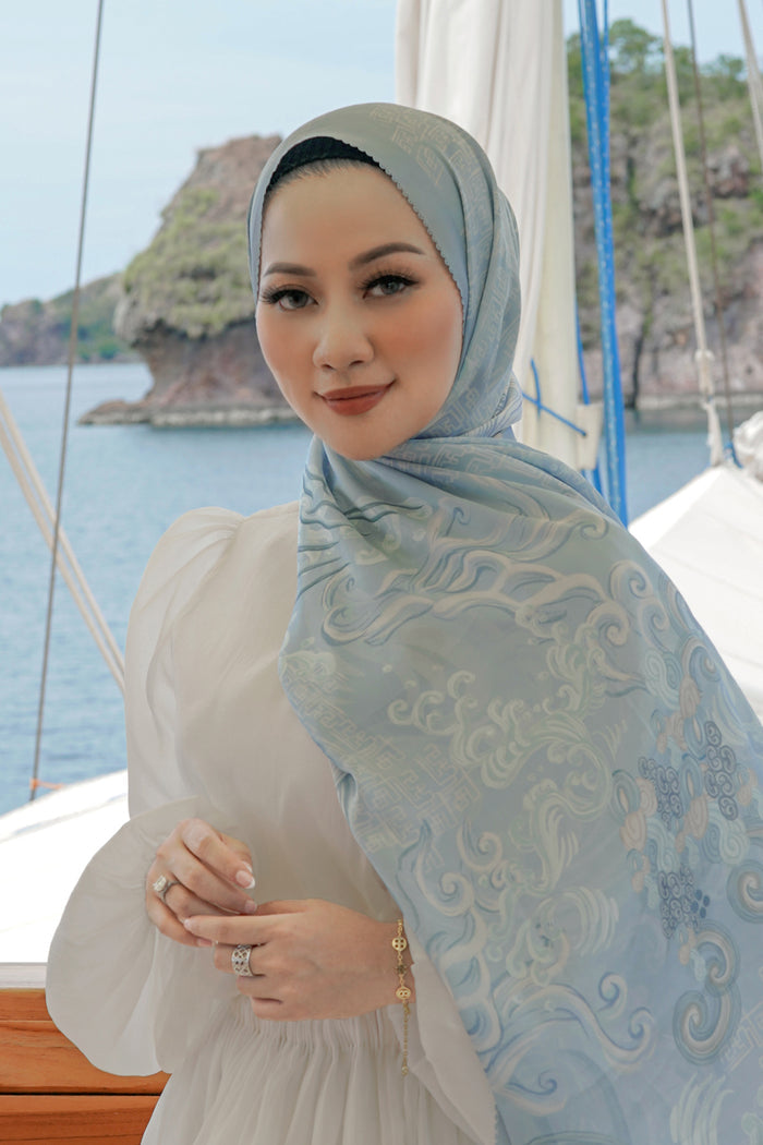 The Wave Satin Shawl in Lagoon