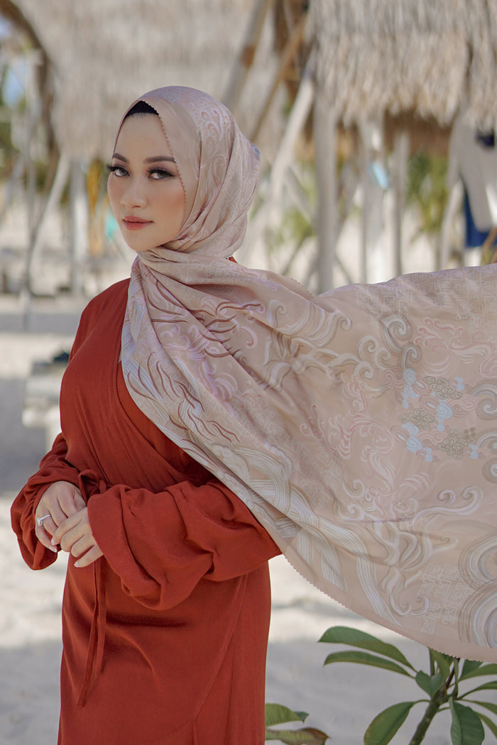 The Wave Satin Shawl in Peach