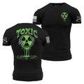 Black t-shirt with green radioactive symbol and 'TOXIC' text on a white background