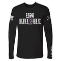 Black long-sleeve shirt with 'UNKILLABLE' text and purple ribbon design on a white background