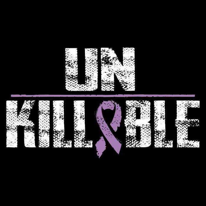 Text 'UNKILLABLE' with a purple ribbon on a black background