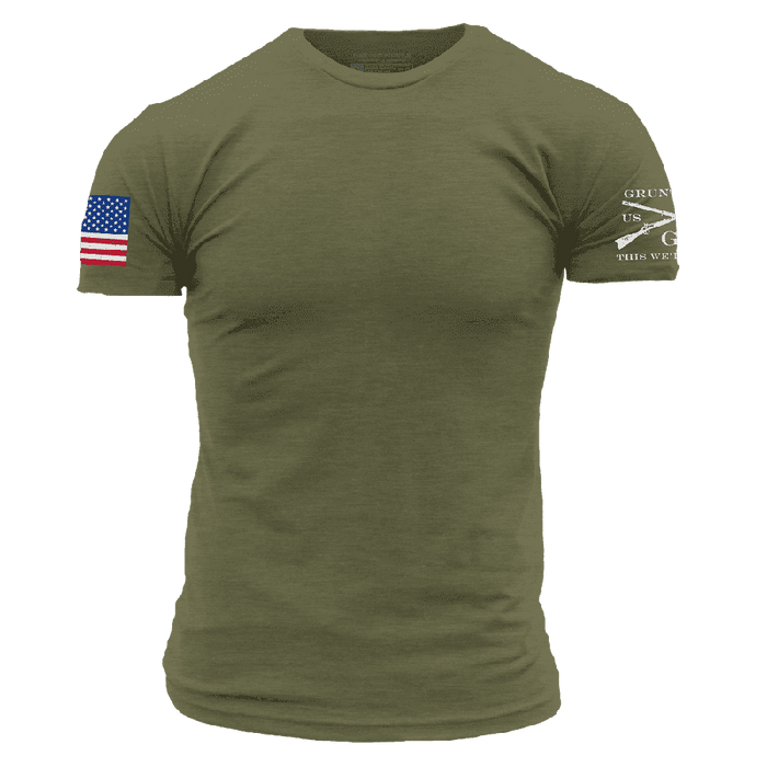 USA Flag Basic T-Shirt - Military Green