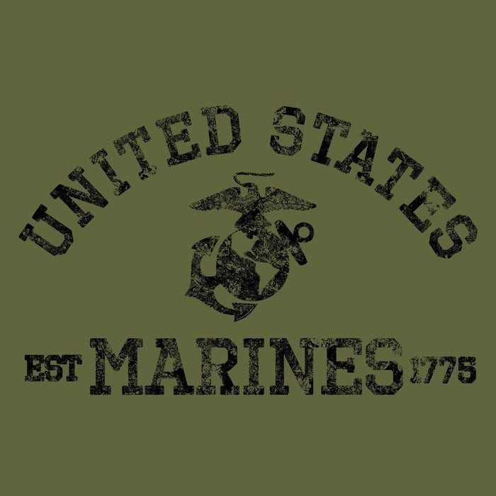 United States Marines logo with text on a green background
