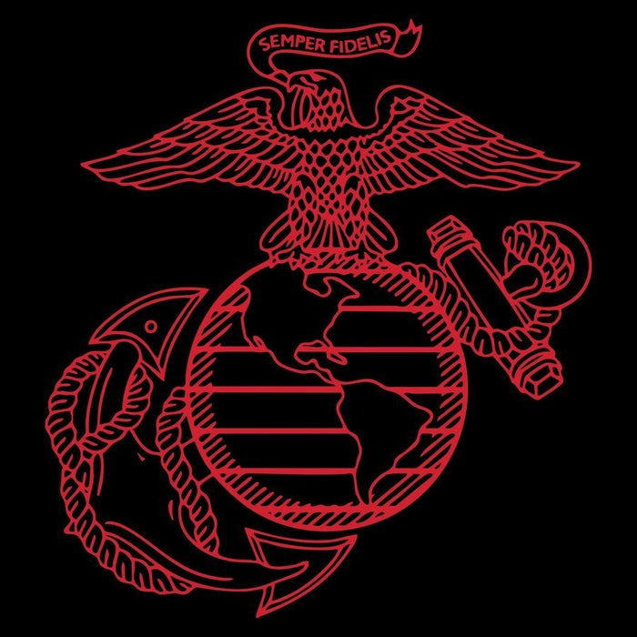 Red U.S. Marine Corps emblem on a black background