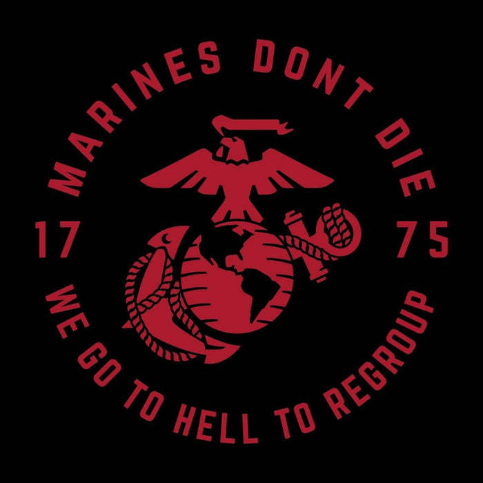 Red U.S. Marine Corps emblem and text on a black background