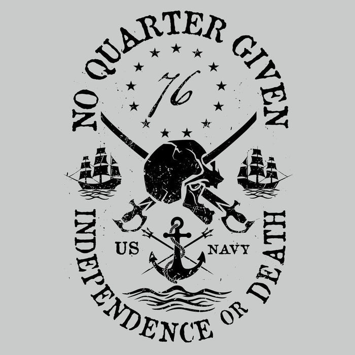 Navy-themed graphic with skull, crossed swords, and ships on a light gray background