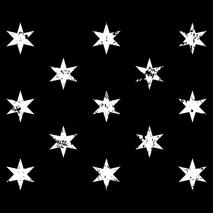 White stars on a black background