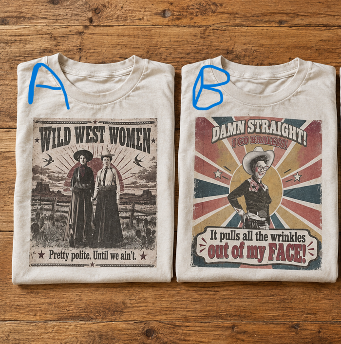 Wild West graphic tees displayed