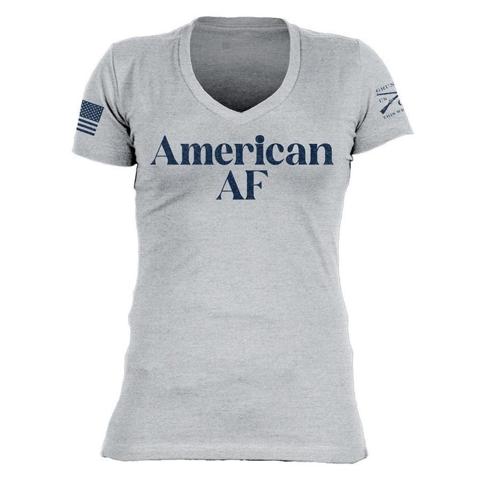 Grunt Style Women's American AF V-Neck T-Shirt - Heather Gray T-Shirt