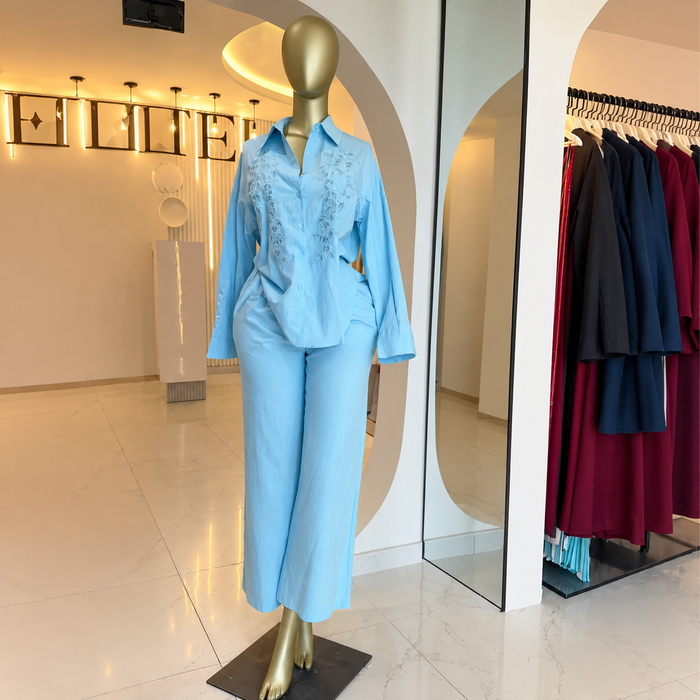 Women’s Beaded Lapel Shirt & High-Waisted Pants Set – Summer 2026