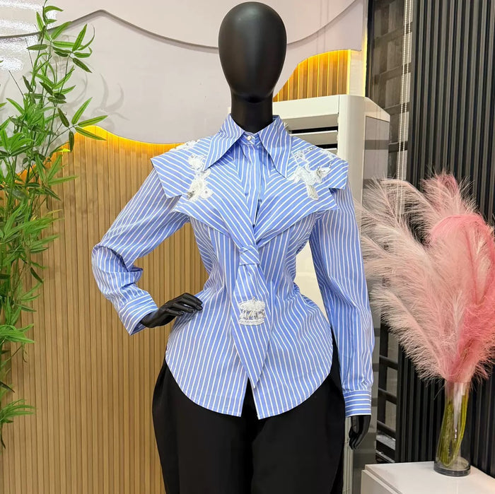 Women’s Beaded Striped Long Sleeve Shirt – Summer 2026