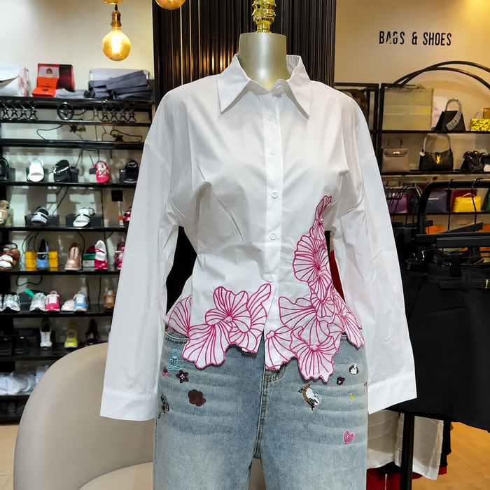 Women’s Beaded Turn-Down Collar Long Sleeve Shirt – Summer 2026