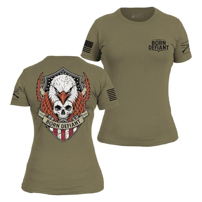 Grunt Style Women's Born Defiant Slim Fit T-Shirt - Military Green T-Shirt