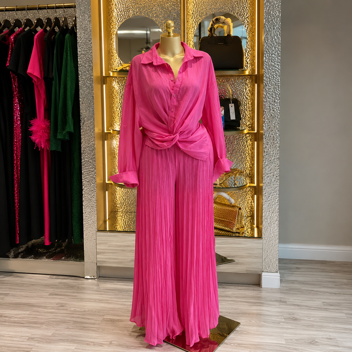 Women’s Elegant Lapel Shirt & Wide-Leg Pants Set – Summer 2026