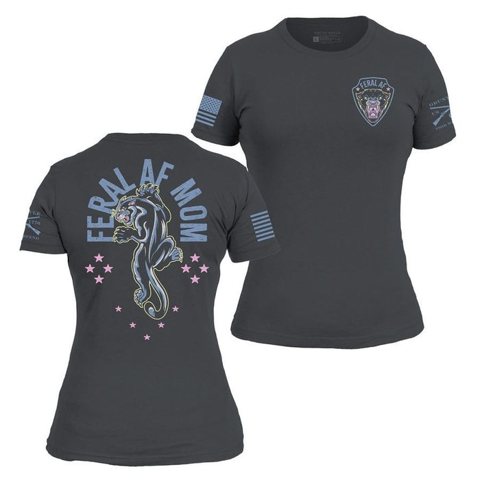 Grunt Style Women's Feral AF Mom Slim Fit T-Shirt - Heavy Metal T-Shirt