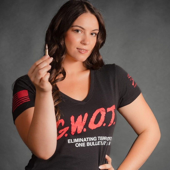 Women's G.W.O.T. V-Neck - Black "Patriotic War on Terror Shirt For Women " | Grunt Style