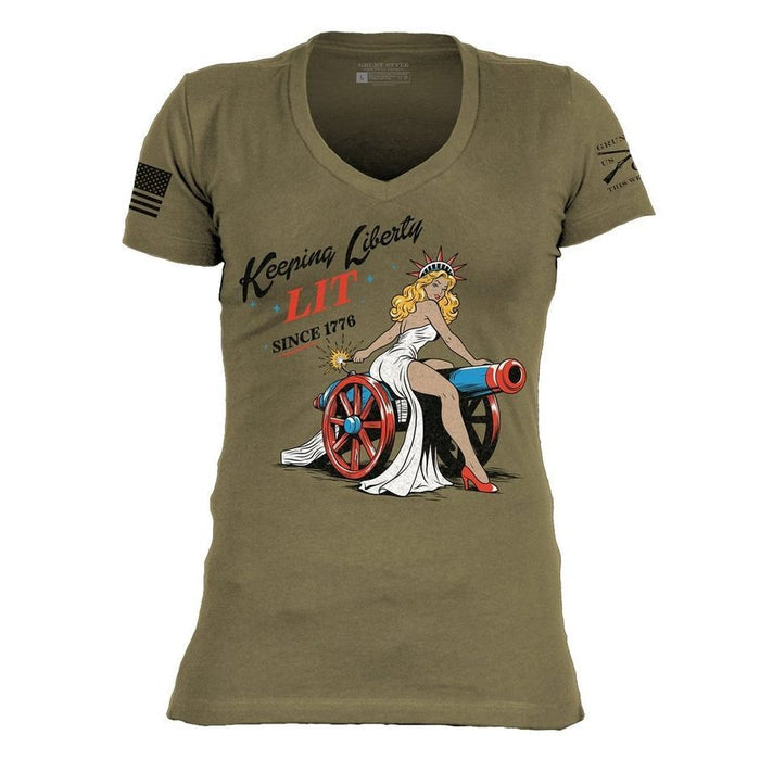 Women's Keeping Liberty Lit V-Neck - Military Green