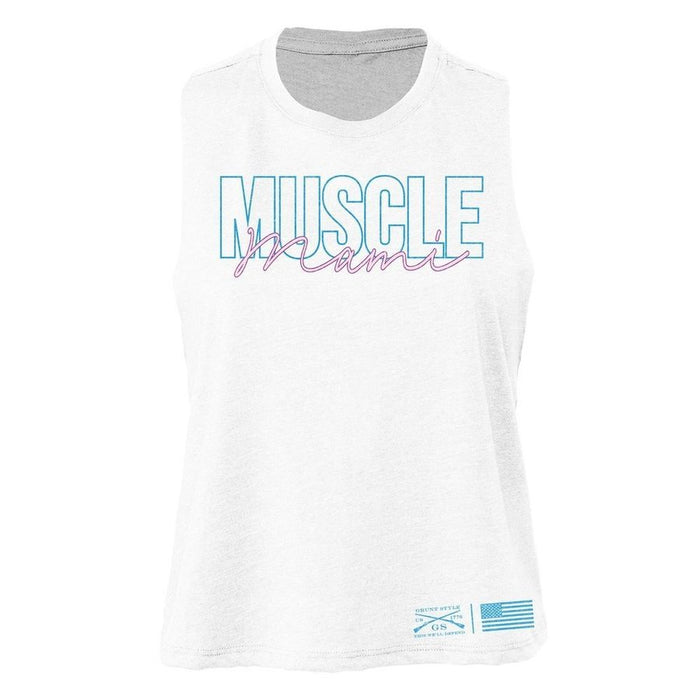 Grunt Style Women's Muscle Mami Racerback Cropped Tank - White tanks