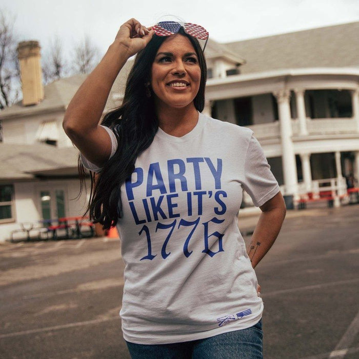Grunt Style Women's Party Like It's 1776 Boyfriend Fit T-Shirt - White