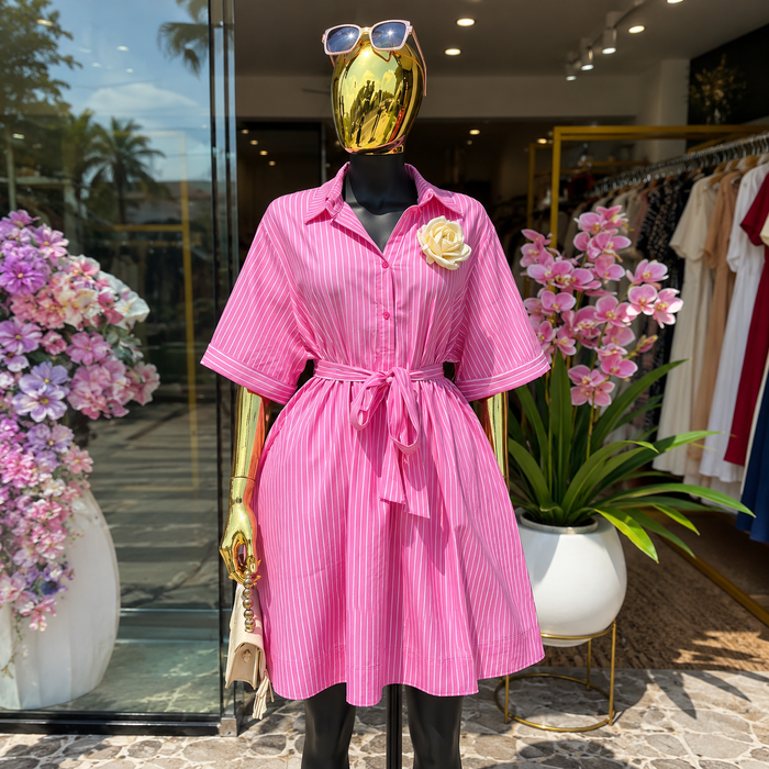 Women’s Pink Striped Shirt Dress with Tie – Spring 2026