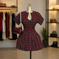 Women’s Plaid Short-Sleeve Top & Pleated Skirt Set – Summer 2026