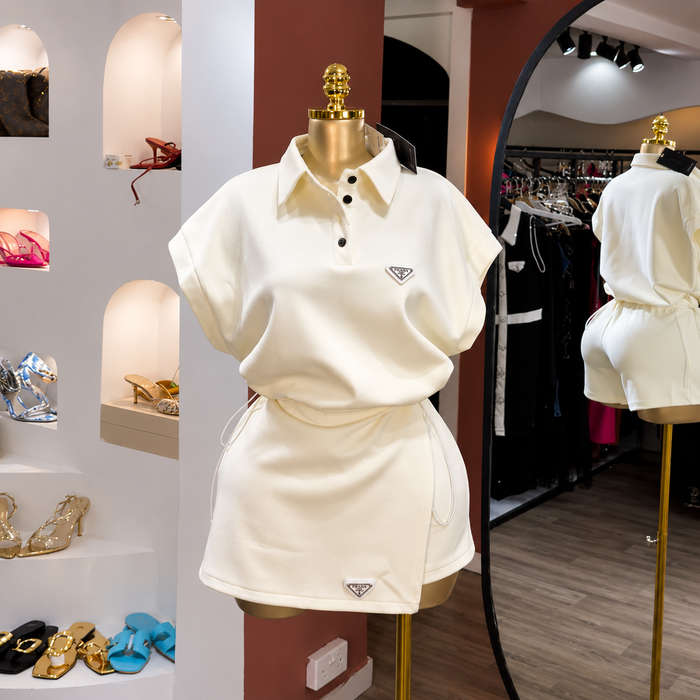 Women’s Polo Collar Top & Asymmetrical Skirt Set – Autumn 2026