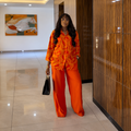 Women’s Printed Lapel Shirt & High-Waisted Straight-Leg Pants Set – Autumn 2025
