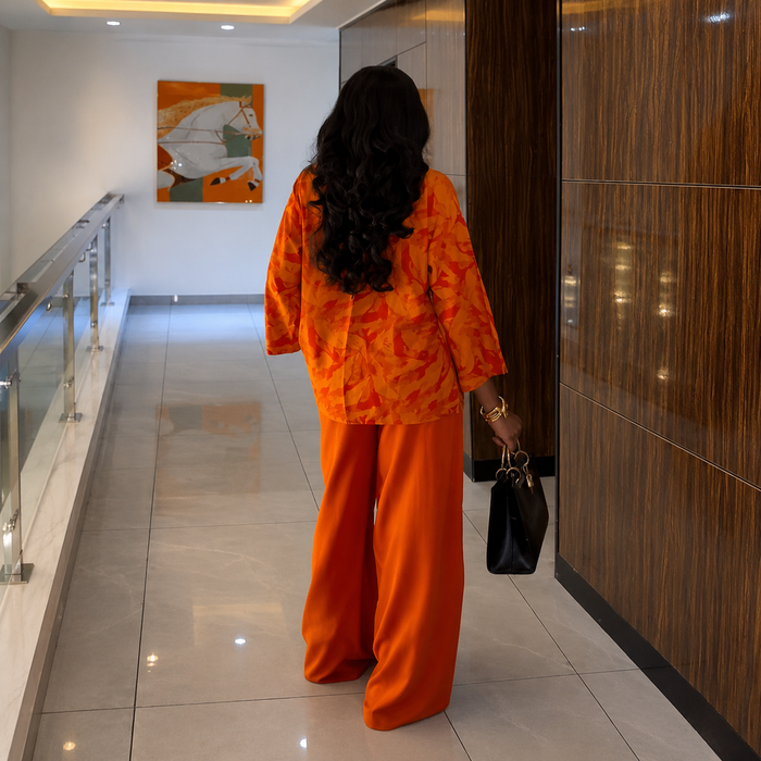 Women’s Printed Lapel Shirt & High-Waisted Straight-Leg Pants Set – Autumn 2025