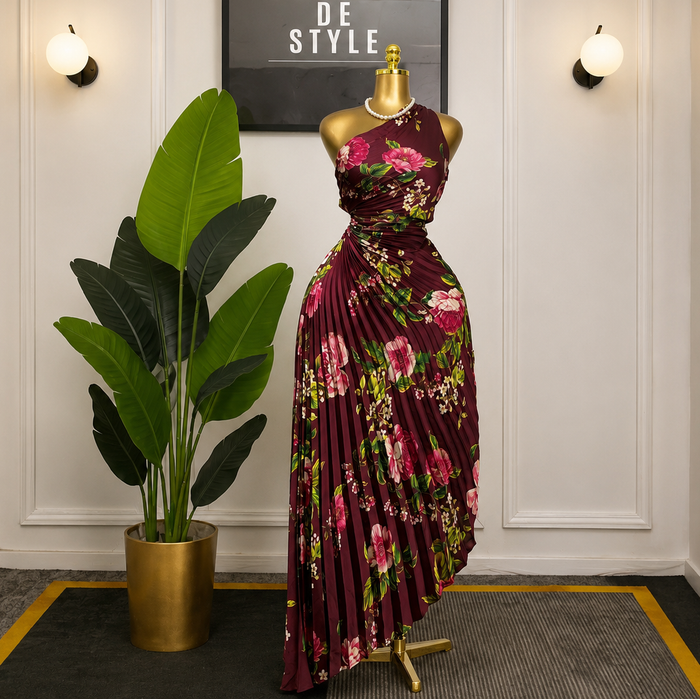 Women’s Printed Pleated Sleeveless Irregular Long Dress – African Style 2026