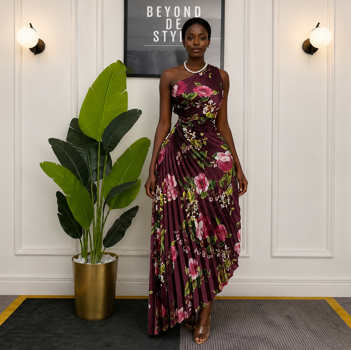 Women’s Printed Pleated Sleeveless Irregular Long Dress – African Style 2026