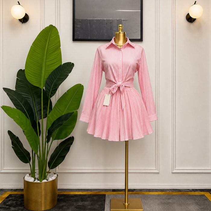 Women’s Rhinestone Striped Shirt & Pleated Skirt Set – Summer 2026