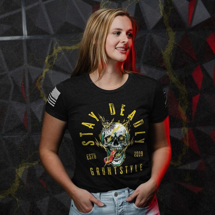 Grunt Style Women's Stay Deadly Slim Fit T-Shirt - Black T-Shirt