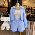 Women’s Striped Lapel Shirt & High-Waist Shorts Set – Autumn 2026