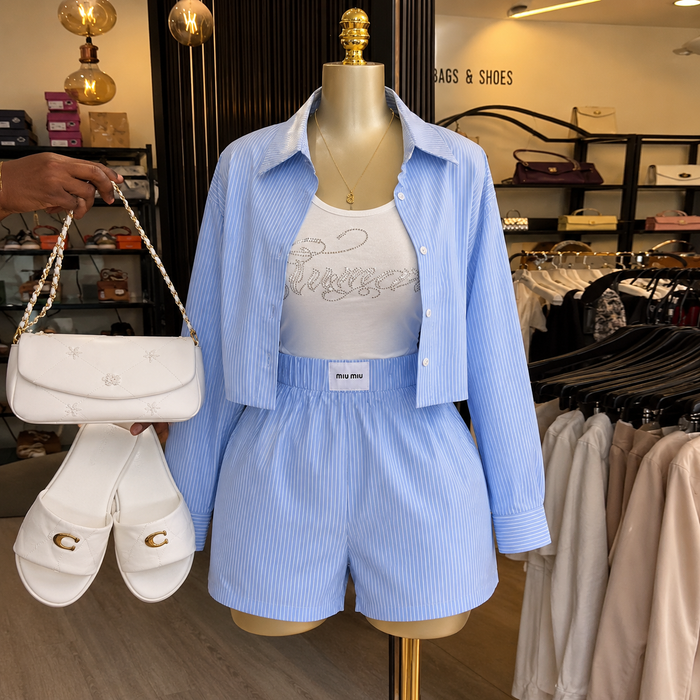 Women’s Striped Lapel Shirt & High-Waist Shorts Set – Autumn 2026