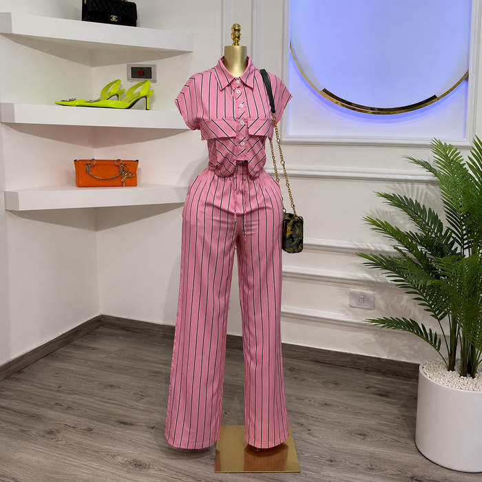 Women’s Striped Lapel Shirt & Wide-Leg Pants Set – Autumn 2026