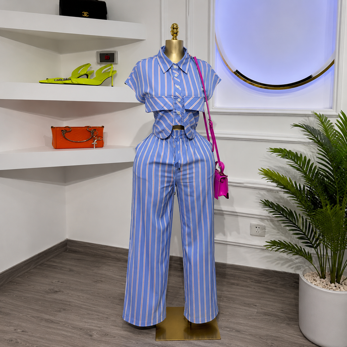 Women’s Striped Lapel Shirt & Wide-Leg Pants Set – Autumn 2026