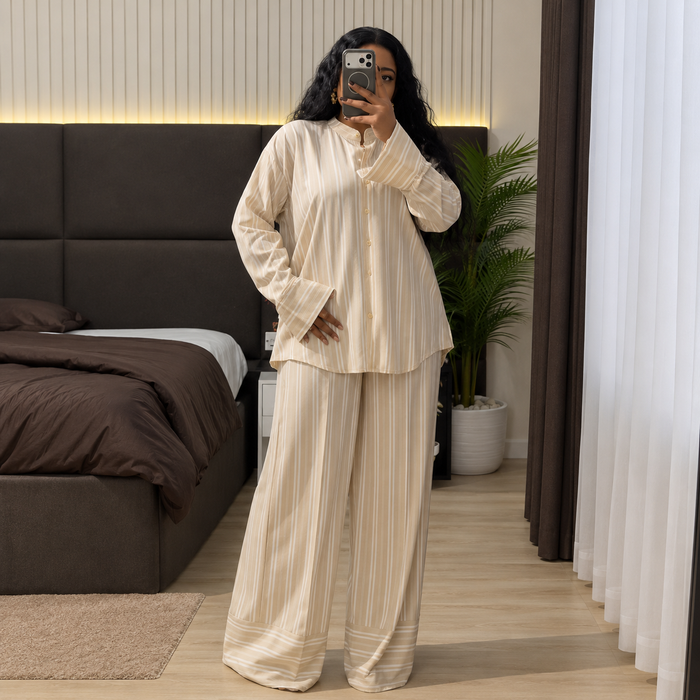 Women’s Striped Loose Shirt & Wide-Leg Pants Set – Spring 2026